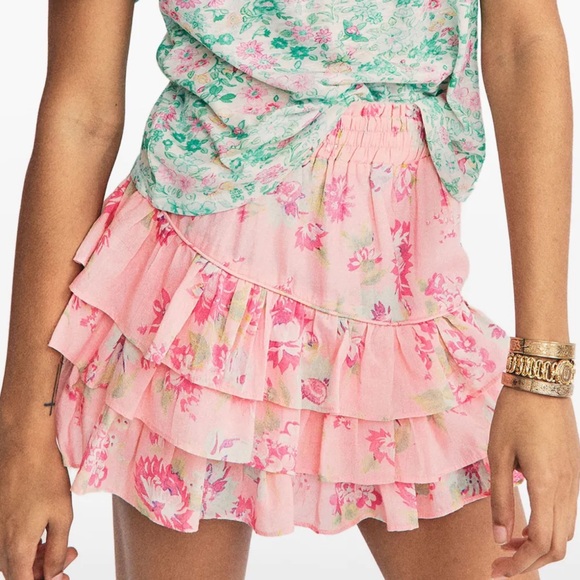 LoveShackFancy Dresses & Skirts - LoveShackFancy Ruffled Mini Skirt Pink Floral Medium